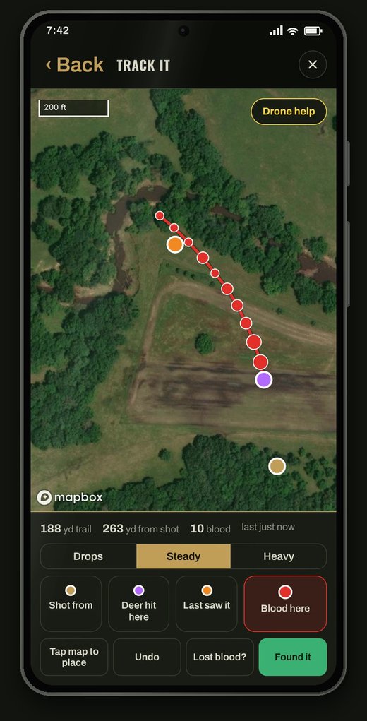 Blood trail marked on the tracking map